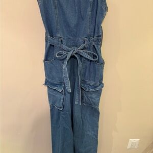 Denim Jumpsuit with Tie Waist